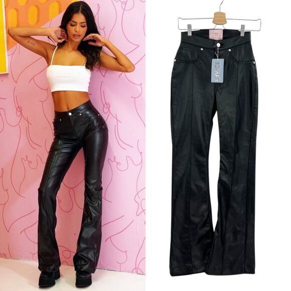 Revice Venus Flares Pants Faux Leather Supernova Star Back Black Size 25‎ - Picture 1 of 14